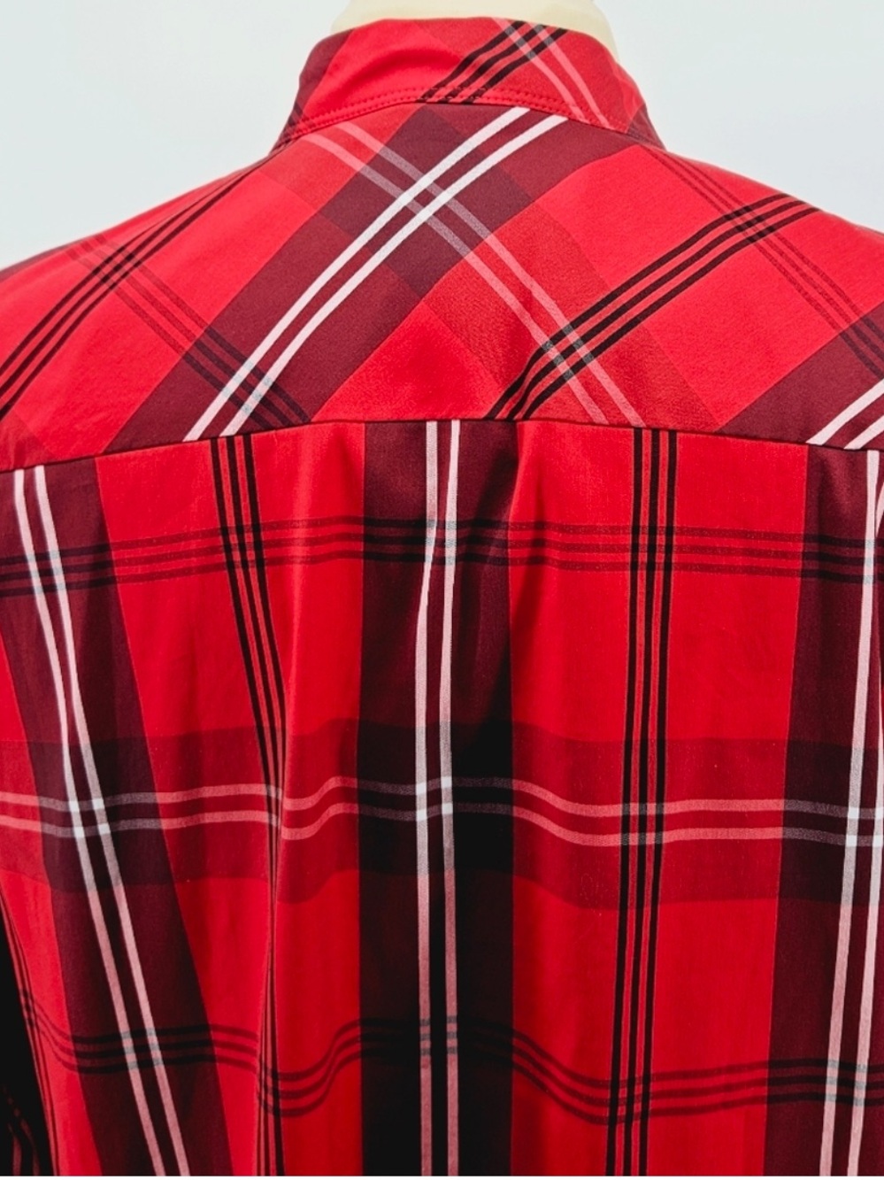 Chico's Red Plaid Crystal Bling Holiday Christmas Blouse Button Down 3 XL 16 18 - Picture 11 of 16